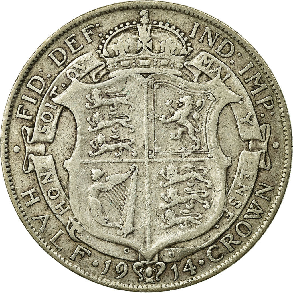 Coin, Great Britain, George V, 1/2 Crown, 1914, VF(20-25), Silver, KM:818.1