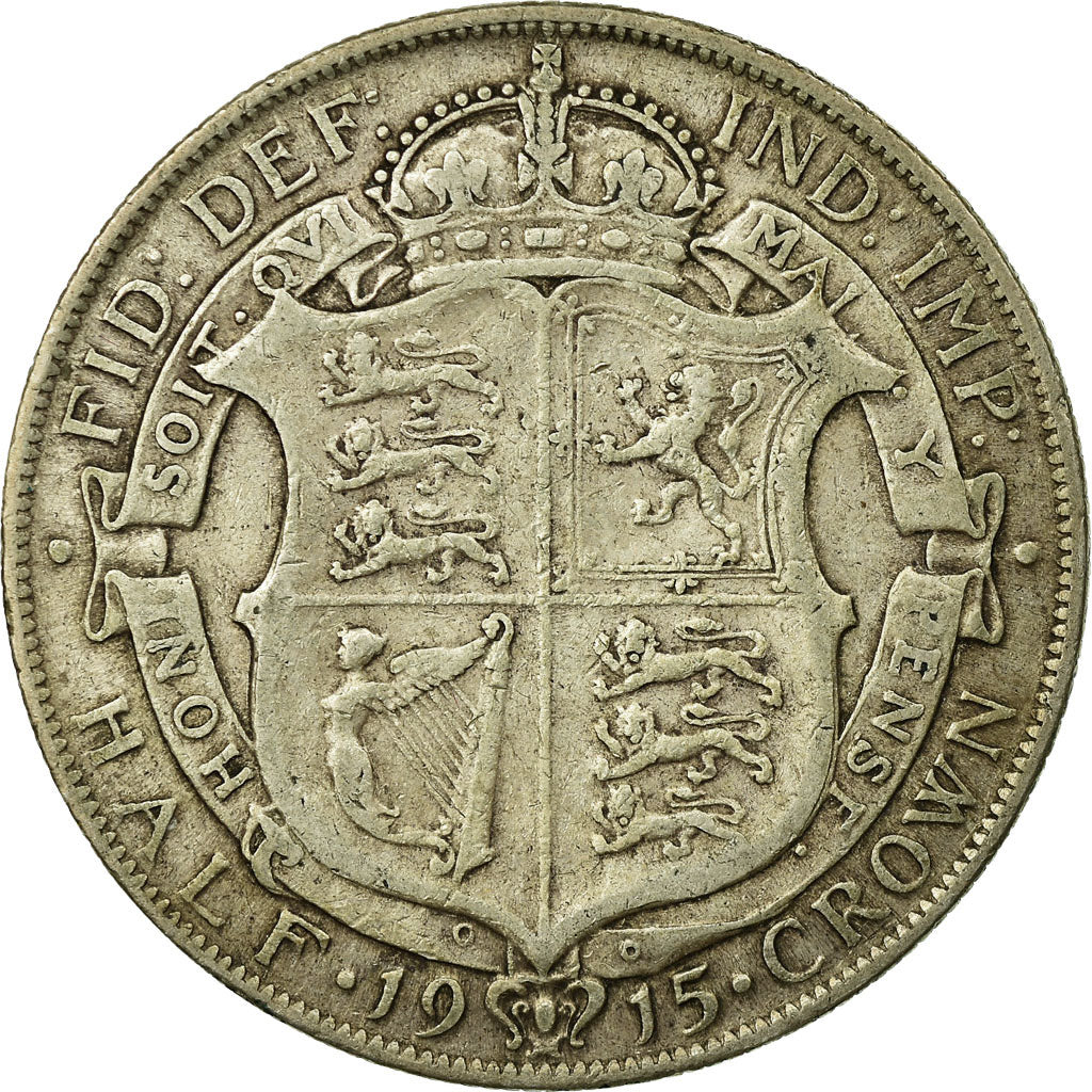 Coin, Great Britain, George V, 1/2 Crown, 1915, VF(20-25), Silver, KM:818.1