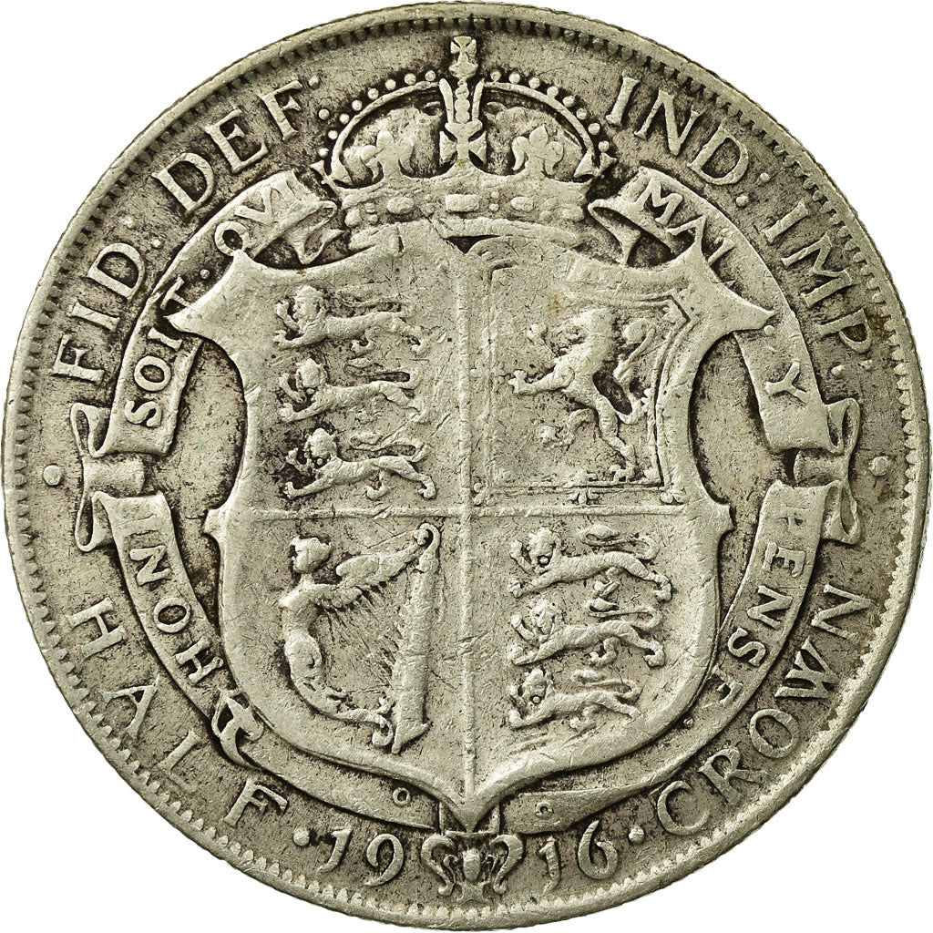 Coin, Great Britain, George V, 1/2 Crown, 1916, VF(20-25), Silver, KM:818.1