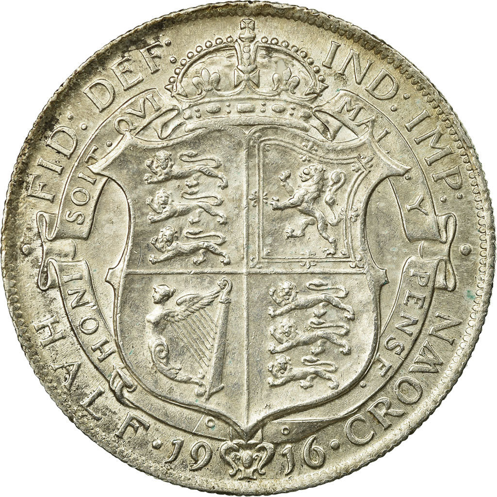 Coin, Great Britain, George V, 1/2 Crown, 1916, VF(20-25), Silver, KM:818.1
