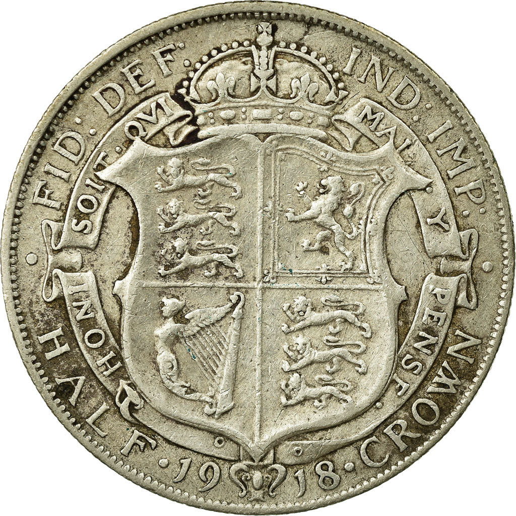 Coin, Great Britain, George V, 1/2 Crown, 1918, VF(20-25), Silver, KM:818.1