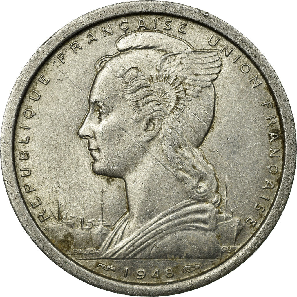 Coin, Cameroon, 2 Francs, 1948, Paris, EF(40-45), Aluminum, KM:9