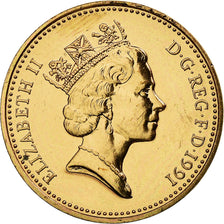 Coin, Great Britain, Elizabeth II, Penny, 1991, MS(63), Bronze, KM:935