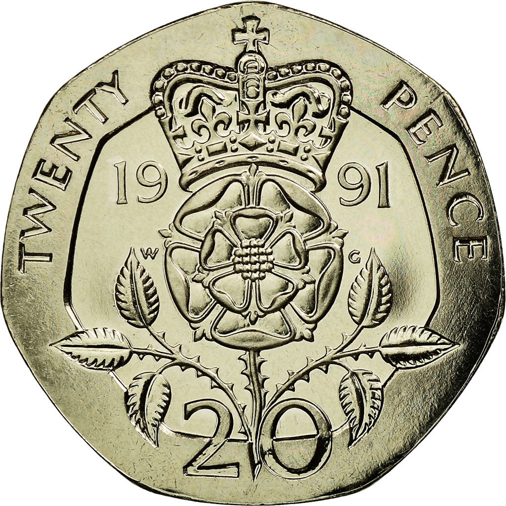 Coin, Great Britain, Elizabeth II, 20 Pence, 1991, MS(63), Copper-nickel, KM:939