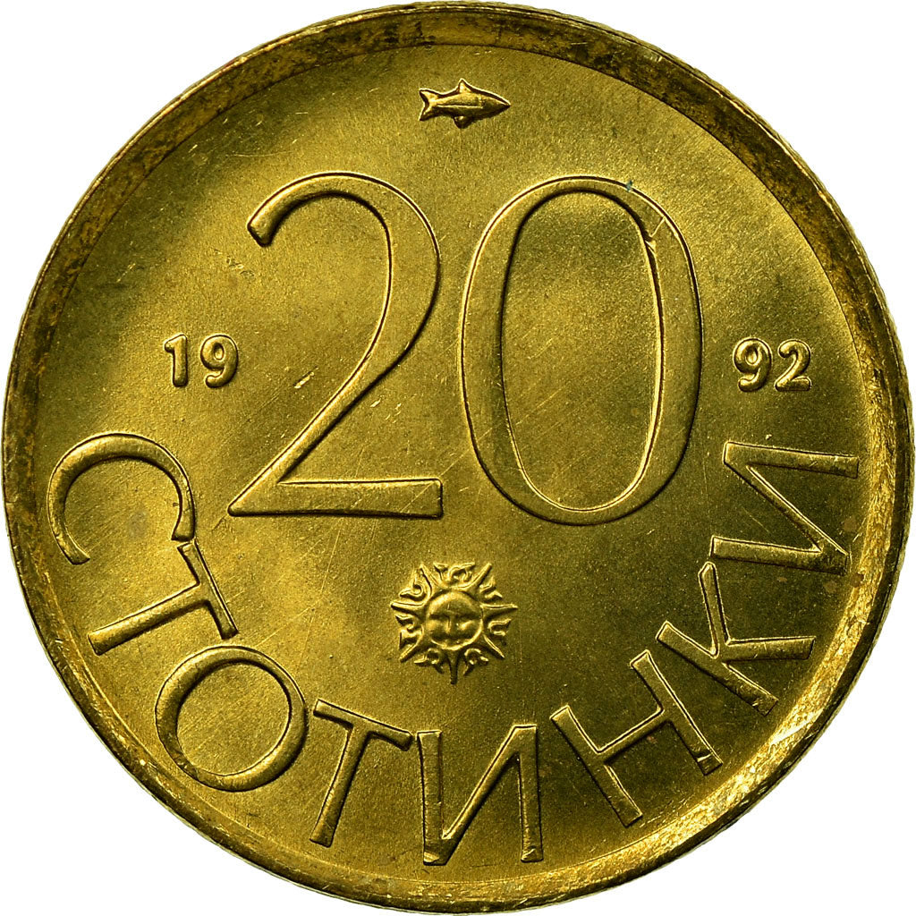 Coin, Bulgaria, 20 Stotinki, 1992, AU(55-58), Nickel-brass, KM:200