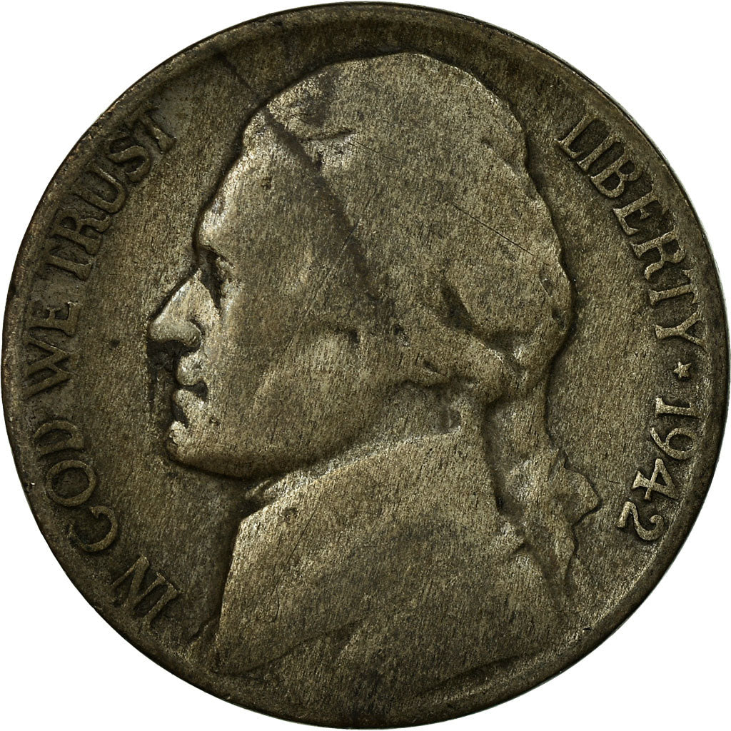 Moneta, Stati Uniti, Jefferson Nickel, 5 Cents, 1942, U.S. Mint, Philadelphia