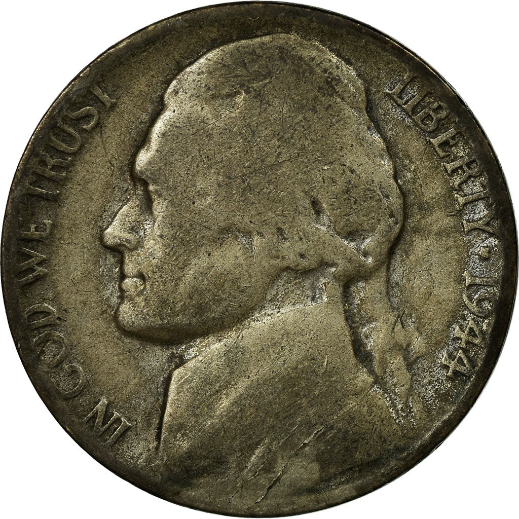 Monnaie, États-Unis, Jefferson Nickel, 5 Cents, 1944, U.S. Mint, Philadelphie
