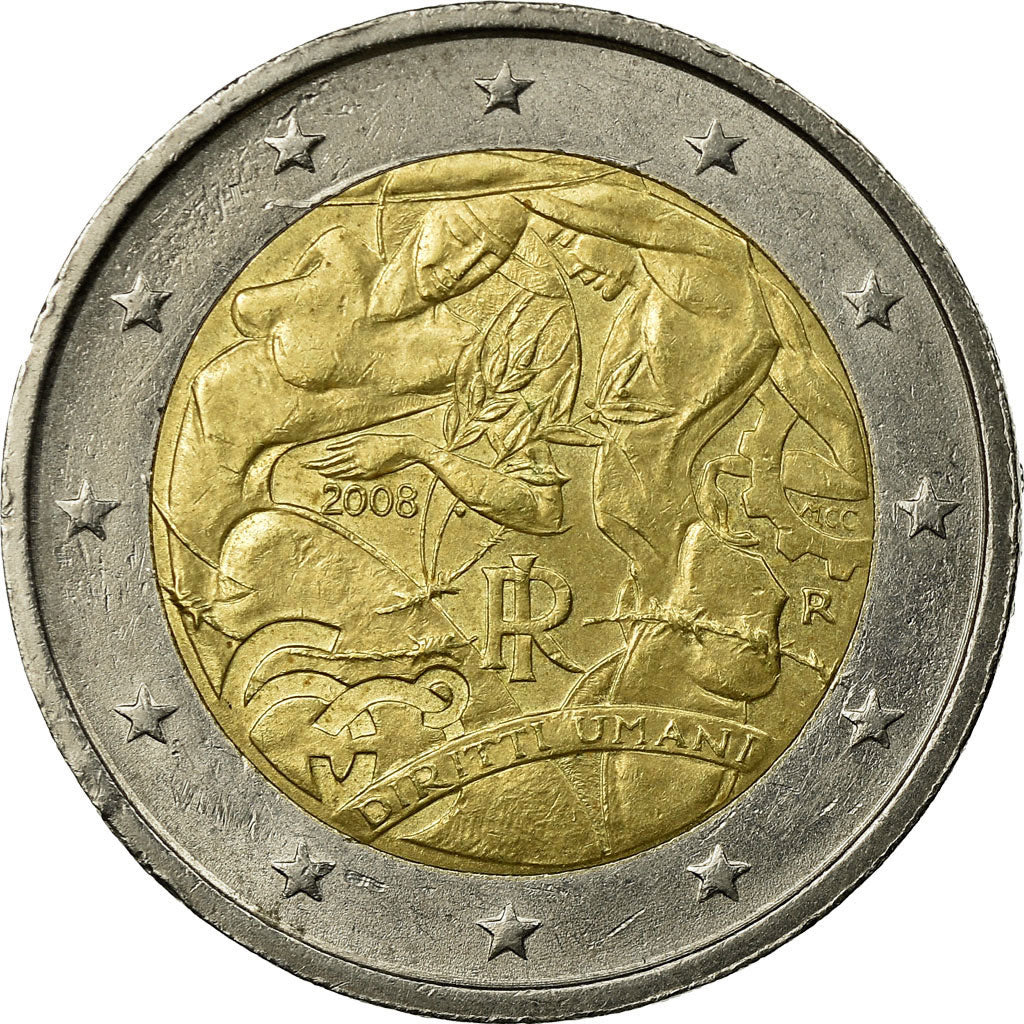 Italy, 2 Euro, Diritti Umani, 2008, EF(40-45), Bi-Metallic