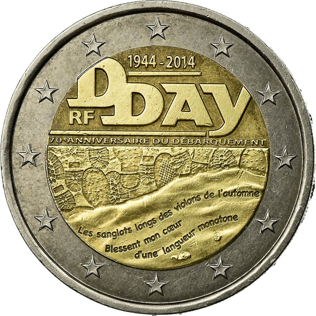 France, 2 Euro, D-Day, 2014, EF(40-45), Bi-Metallic