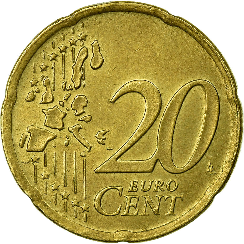 Greece, 20 Euro Cent, 2002, EF(40-45), Brass, KM:185
