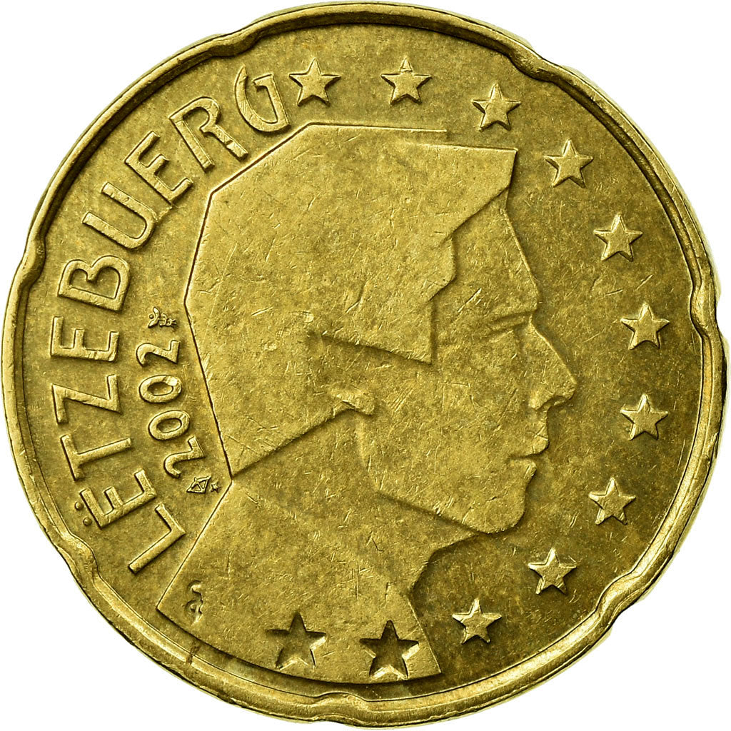 Luxembourg, 20 Euro Cent, 2002, EF(40-45), Brass, KM:79