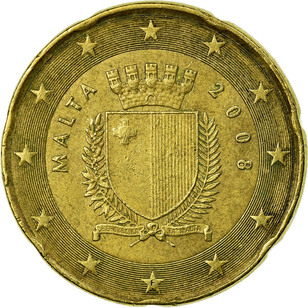 Malta, 20 Euro Cent, 2008, BB, Ottone, KM:129