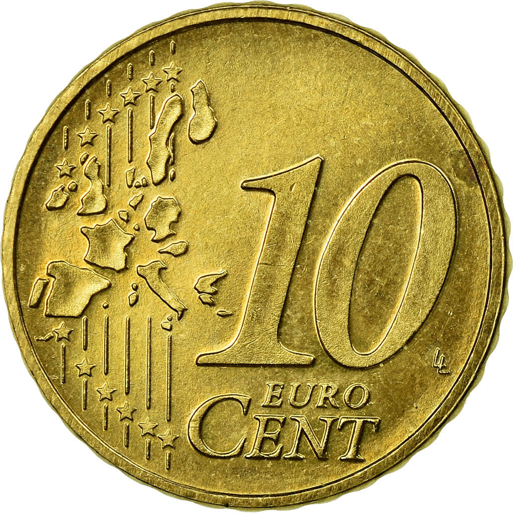 Luxembourg, 10 Euro Cent, 2002, EF(40-45), Brass, KM:78