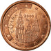 Spanien, 2 Euro Cent, 2000, SS, Copper Plated Steel, KM:1041