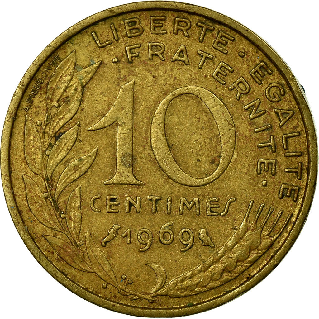 Munten, Frankrijk, Marianne, 10 Centimes, 1969, Paris, ZF, Aluminum-Bronze