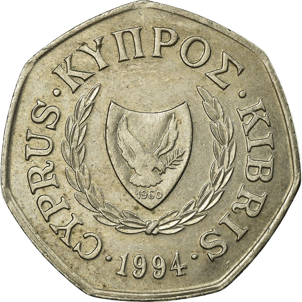 Moneda, Chipre, 50 Cents, 1994, MBC, Cobre - níquel, KM:66