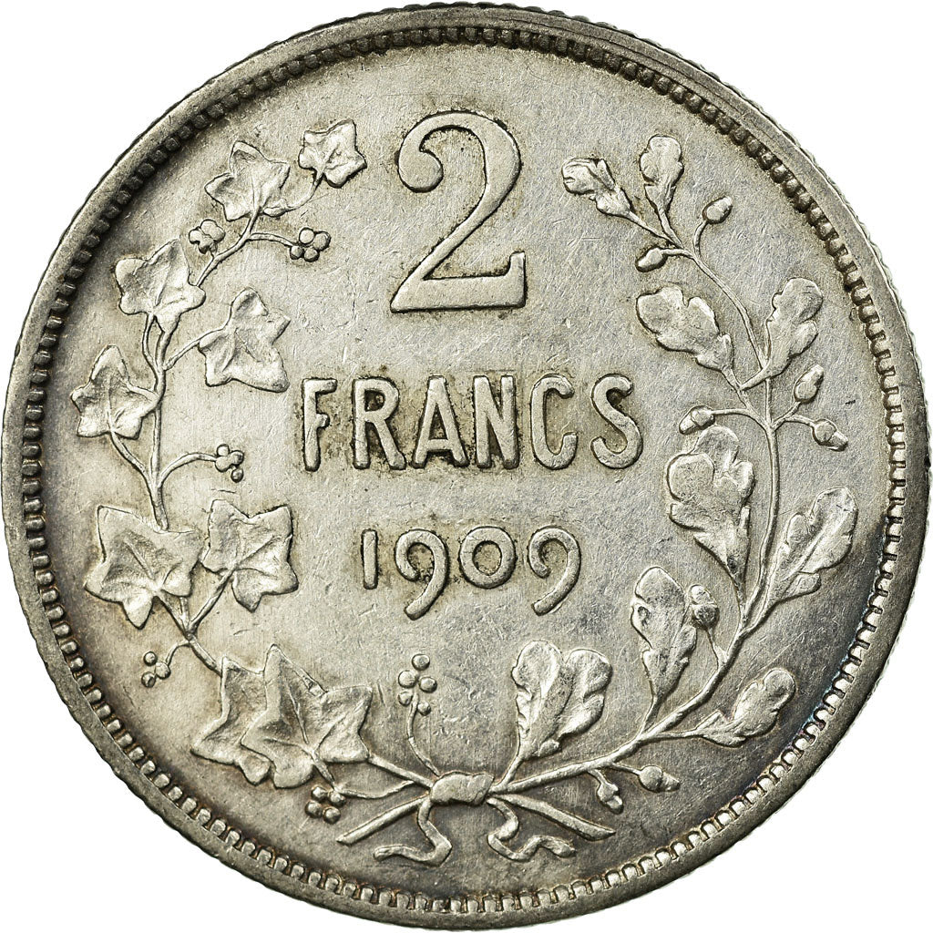 Coin, Belgium, 2 Francs, 2 Frank, 1909, EF(40-45), Silver, KM:58.1