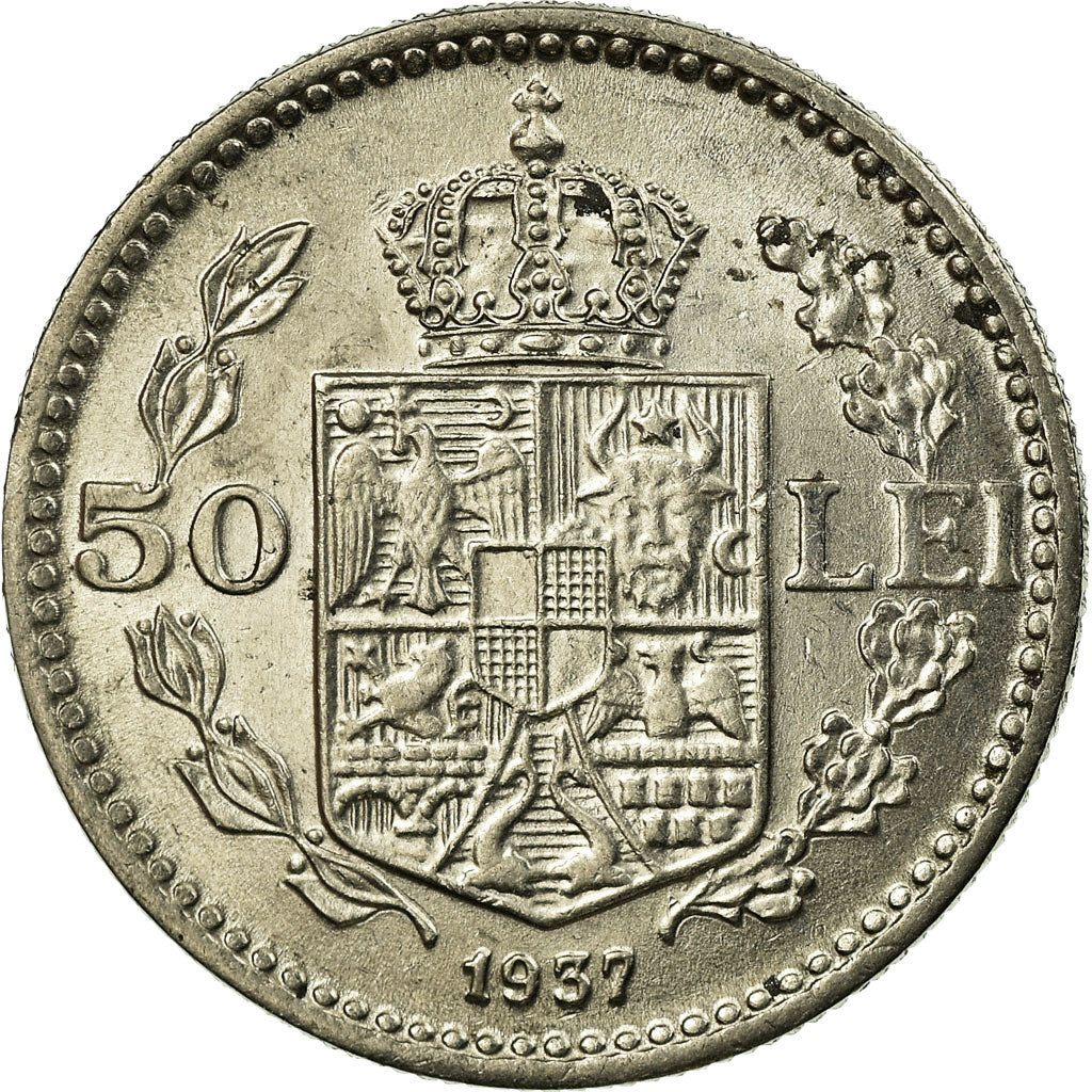Coin, Romania, Carol II, 50 Lei, 1937, EF(40-45), Nickel, KM:55