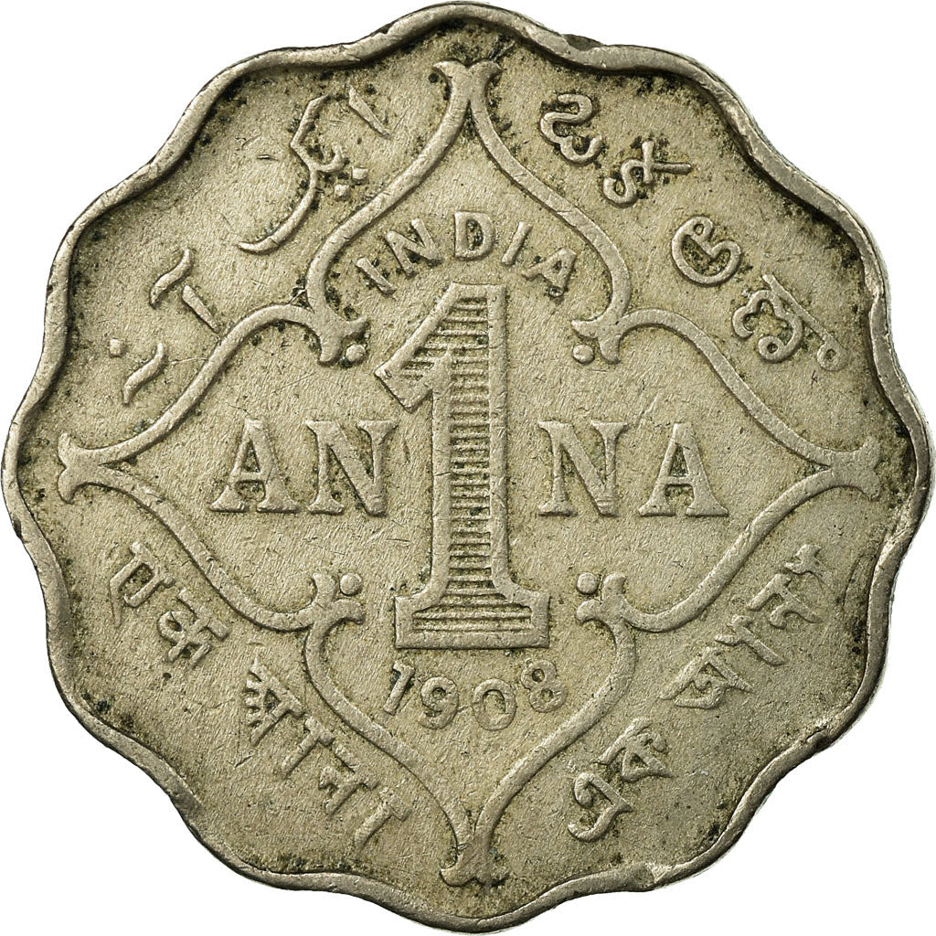 Coin, INDIA-BRITISH, Edward VII, Anna, 1908, EF(40-45), Copper-nickel, KM:504