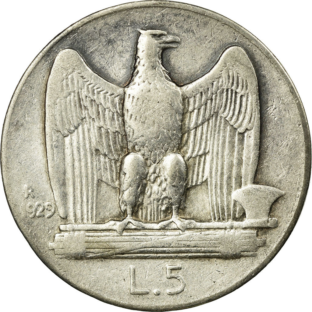 Coin, Italy, Vittorio Emanuele III, 5 Lire, 1929, Rome, VF(30-35), Silver