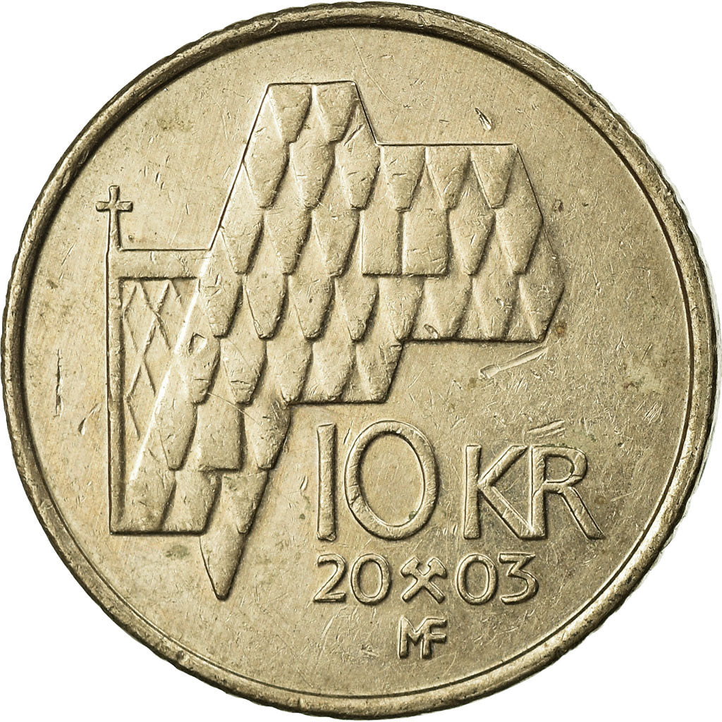 Coin, Norway, Harald V, 10 Kroner, 2003, EF(40-45), Nickel-brass, KM:457