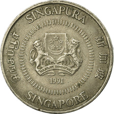 Coin, Singapore, 50 Cents, 1991, British Royal Mint, EF(40-45), Copper-nickel