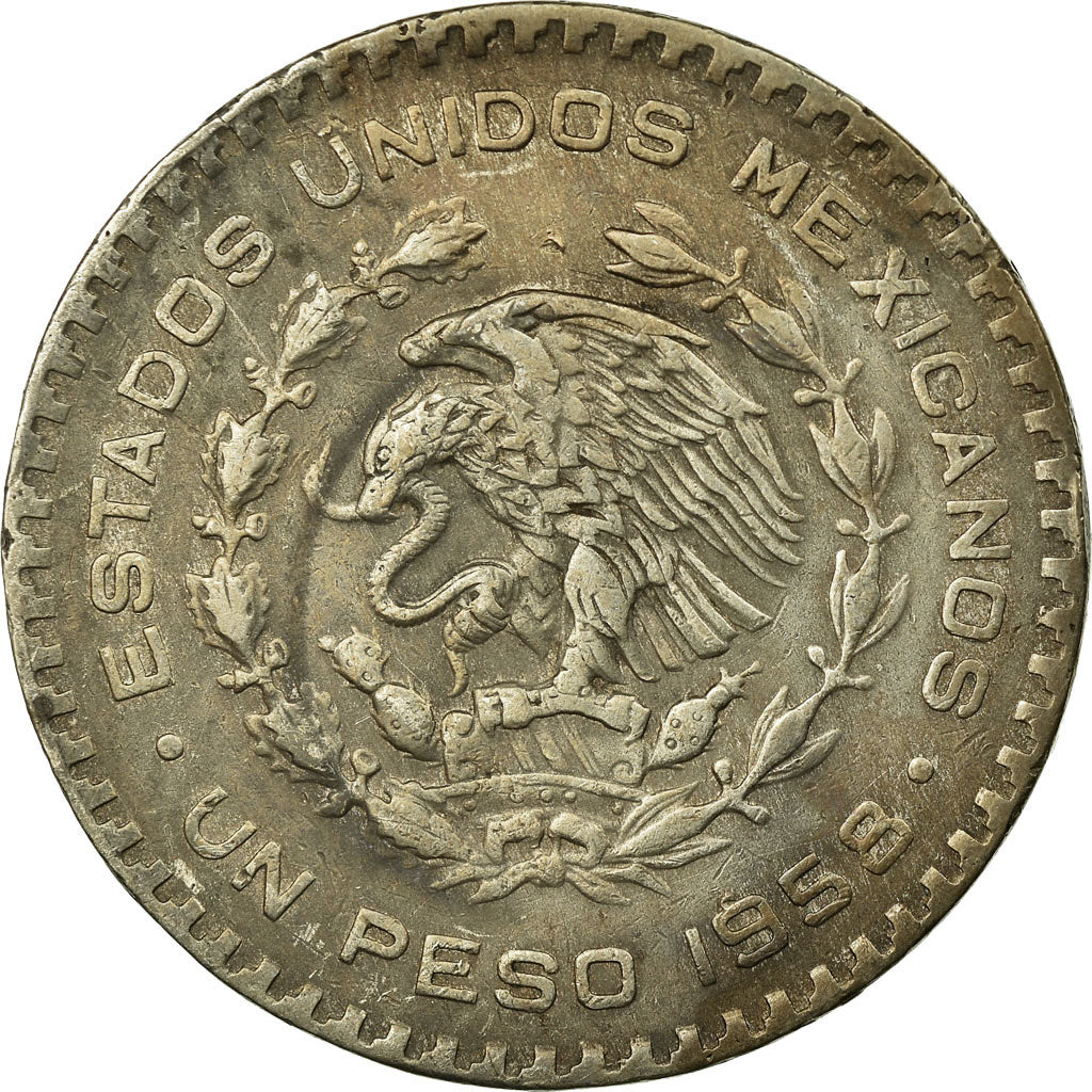 Coin, Mexico, Peso, 1958, Mexico City, VF(30-35), Silver, KM:459