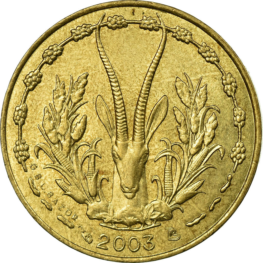 Coin, West African States, 5 Francs, 2003, EF(40-45), Aluminum-Nickel-Bronze