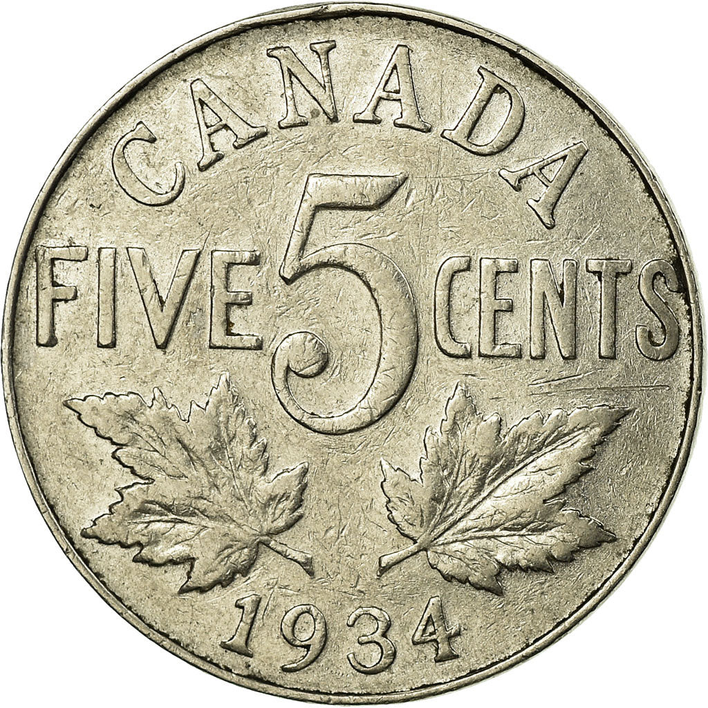 Coin, Canada, George V, 5 Cents, 1934, Royal Canadian Mint, Ottawa, EF(40-45)