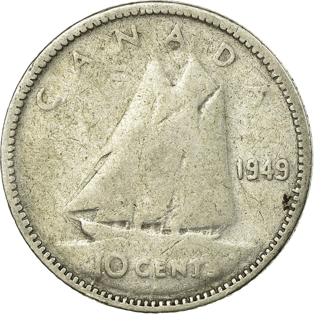 Moneda, Canadá, George VI, 10 Cents, 1949, Royal Canadian Mint, Ottawa, BC+