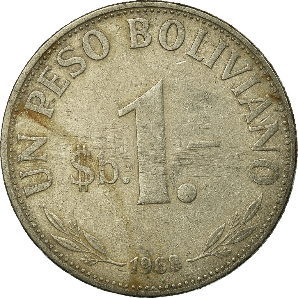 Münze, Bolivien, Peso Boliviano, 1968, SS, Nickel Clad Steel, KM:192