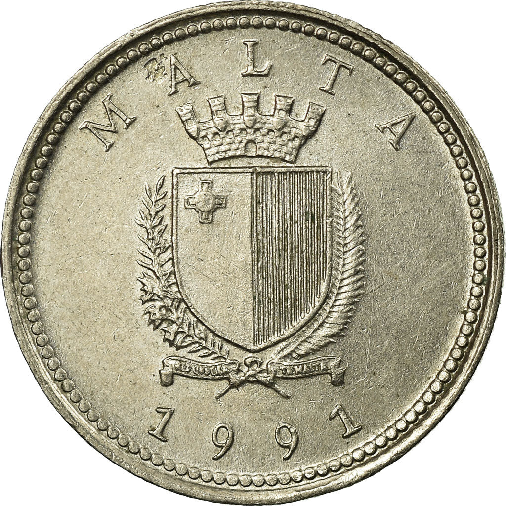 Moneta, Malta, 2 Cents, 1991, EF(40-45), Miedź-Nikiel, KM:94