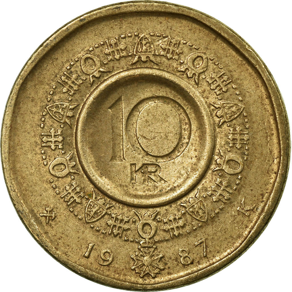 Coin, Norway, Olav V, 10 Kroner, 1987, EF(40-45), Nickel-brass, KM:427