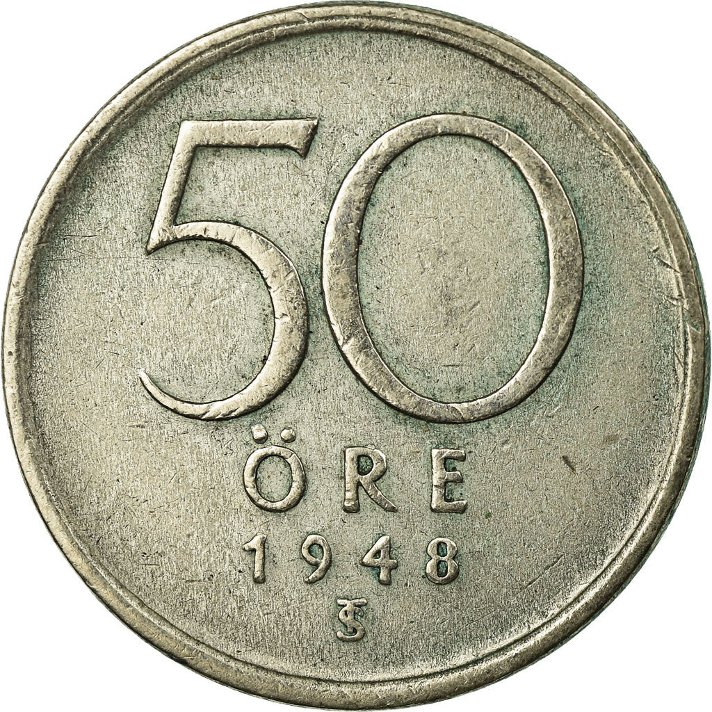 Coin, Sweden, Gustaf V, 50 Öre, 1948, EF(40-45), Silver, KM:817