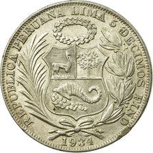 Moneda, Perú, Sol, 1934, Lima, MBC, Plata, KM:218.2