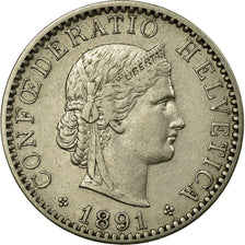 Coin, Switzerland, 20 Rappen, 1891, Bern, EF(40-45), Nickel, KM:29