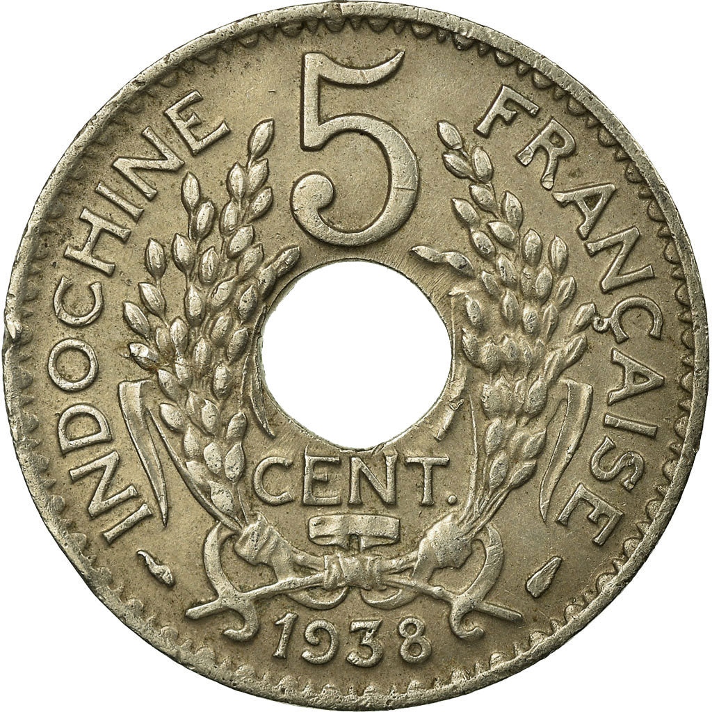 Coin, FRENCH INDO-CHINA, 5 Cents, 1938, Paris, EF(40-45), Nickel-brass, KM:18.1a