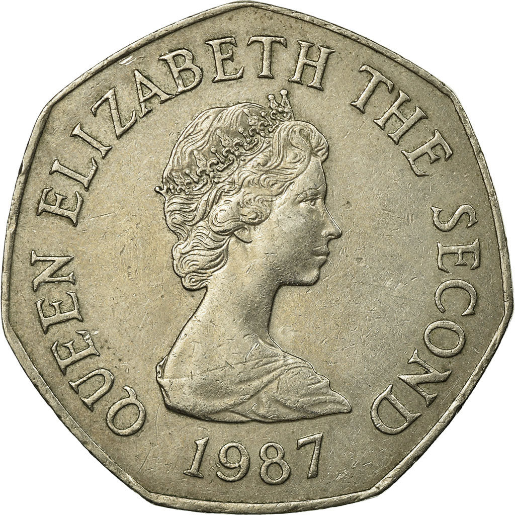 Coin, Jersey, Elizabeth II, 50 Pence, 1987, EF(40-45), Copper-nickel, KM:58.1