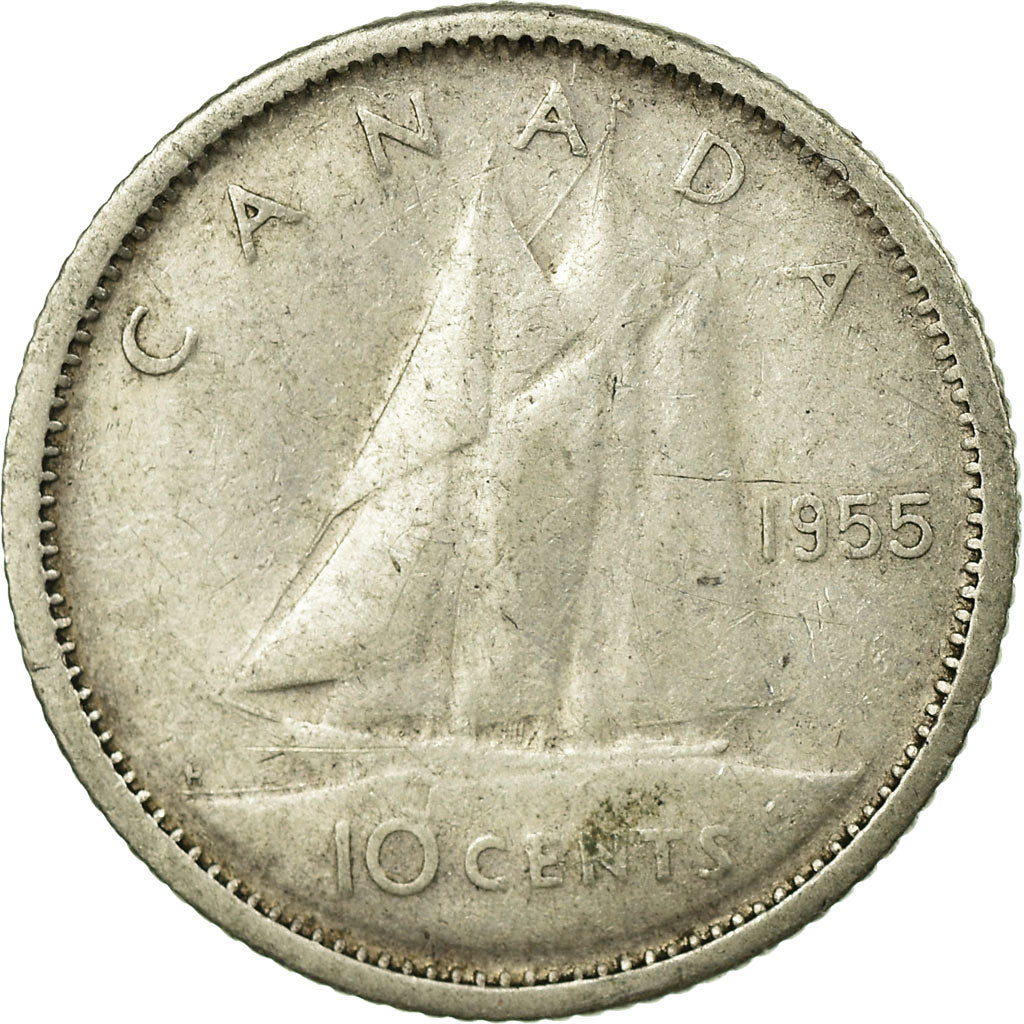 Coin, Canada, Elizabeth II, 10 Cents, 1955, Royal Canadian Mint, Ottawa