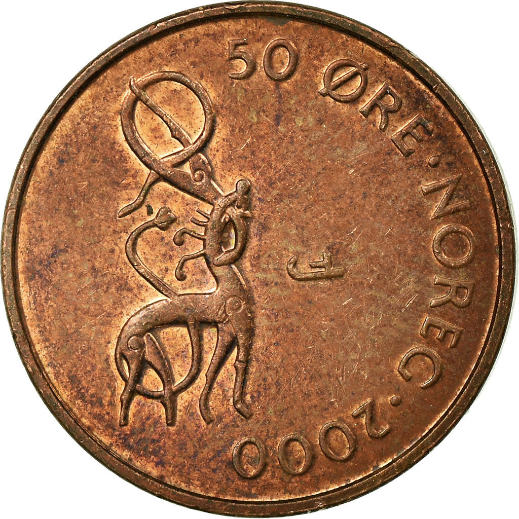 Coin, Norway, Harald V, 50 Öre, 2000, EF(40-45), Bronze, KM:460