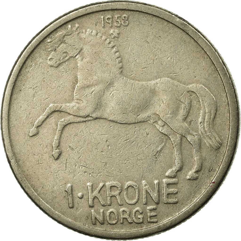 Coin, Norway, Olav V, Krone, 1958, EF(40-45), Copper-nickel, KM:409