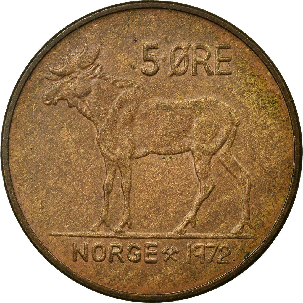 Moeda, Noruega, Olav V, 5 Öre, 1972, EF(40-45), Bronze, KM:405