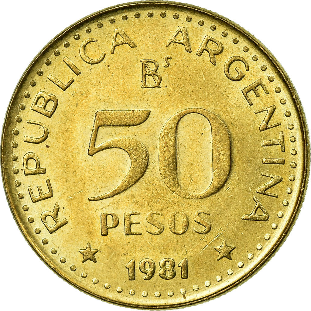 Munten, Argentinië, 50 Pesos, 1981, ZF, Brass Clad Steel, KM:83a