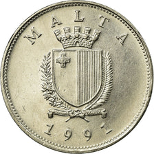 Coin, Malta, Lira, 1991, EF(40-45), Nickel, KM:99