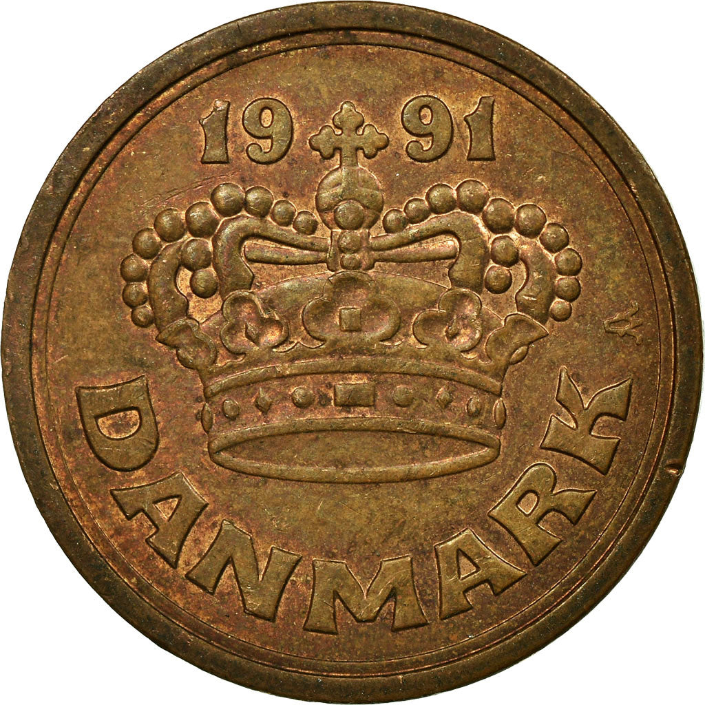 Munten, Denemarken, Margrethe II, 50 Öre, 1991, Brondby, ZF, Bronze, KM:866.2