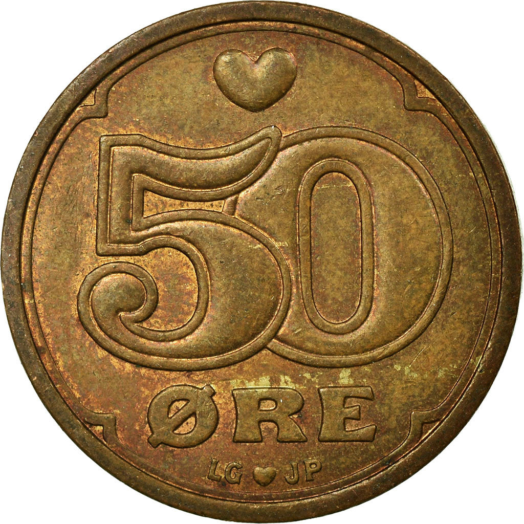 Munten, Denemarken, Margrethe II, 50 Öre, 1991, Brondby, ZF, Bronze, KM:866.2