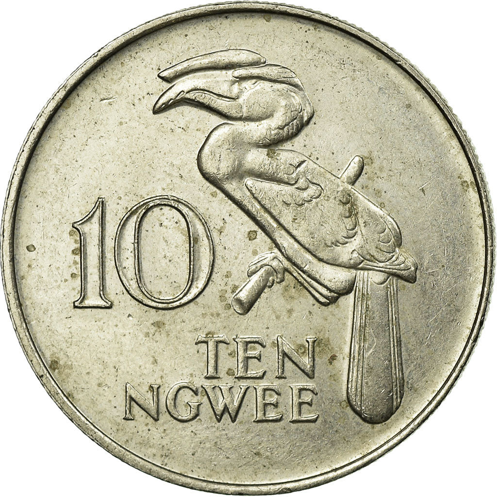 Coin, Zambia, 10 Ngwee, 1987, British Royal Mint, EF(40-45), Copper-Nickel-Zinc