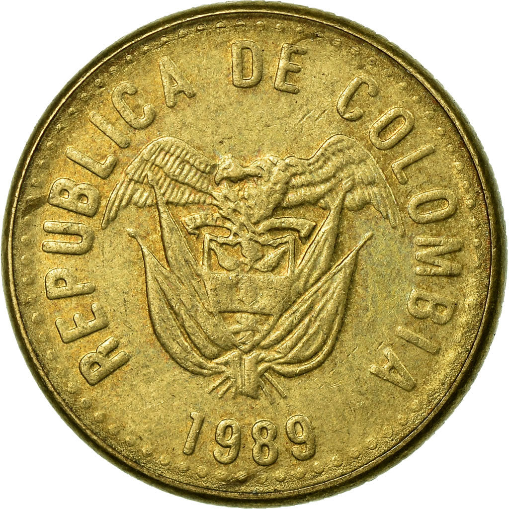 Moneta, Colombia, 5 Pesos, 1989, BB, Alluminio-bronzo, KM:280