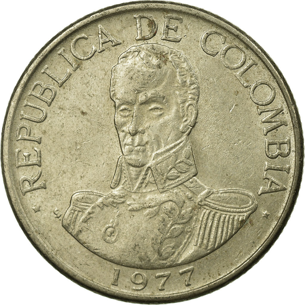 Moeda, Colômbia, Peso, 1977, EF(40-45), Cobre-níquel, KM:258.2