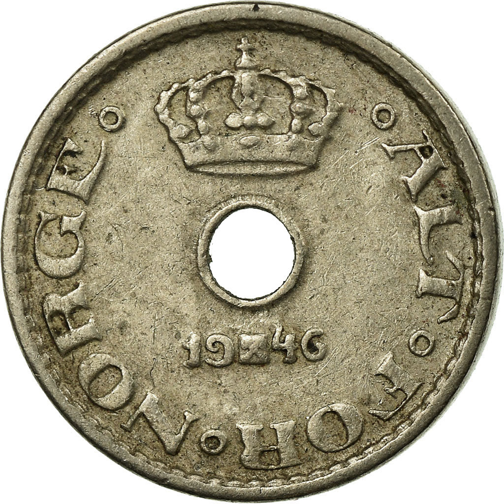 Moeda, Noruega, Haakon VII, 10 Öre, 1946, EF(40-45), Cobre-níquel, KM:383